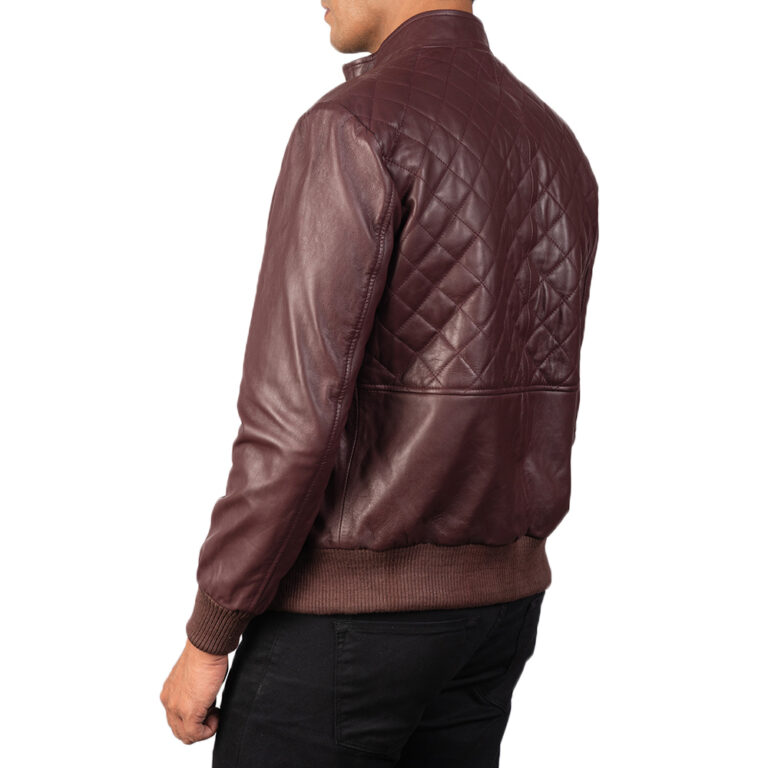 Mens Moda Maroon Leather Bomber Jacket6219-8-1568990005165